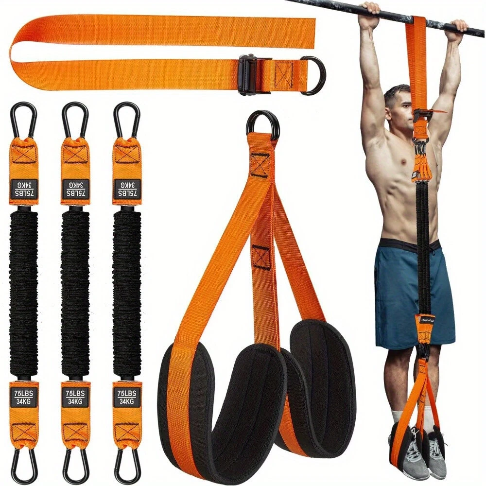 (image for) 225lbs Resistance Band Adjustable Weight Size Pull Up Assistance Bands with Fabric Foot Knee Rests for Pull-Up Assistance